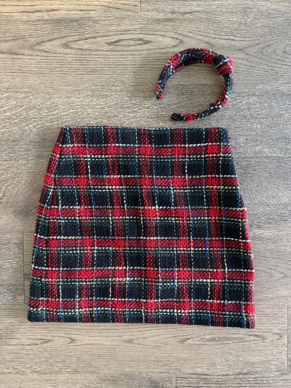 LOFT Tartan Plaid Tweed Mini Skirt + Matching Headband | Size 4 | Gently Worn